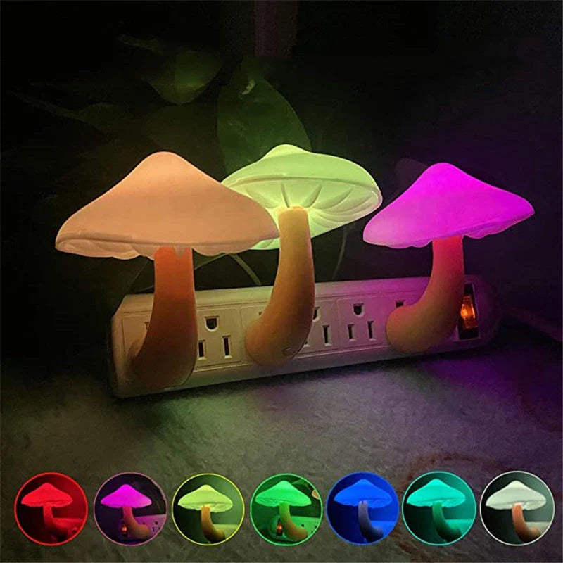 Dimmable mushroom-shaped LED night light with sensor - provides warm white glow for bedroom, nursery, and home decor