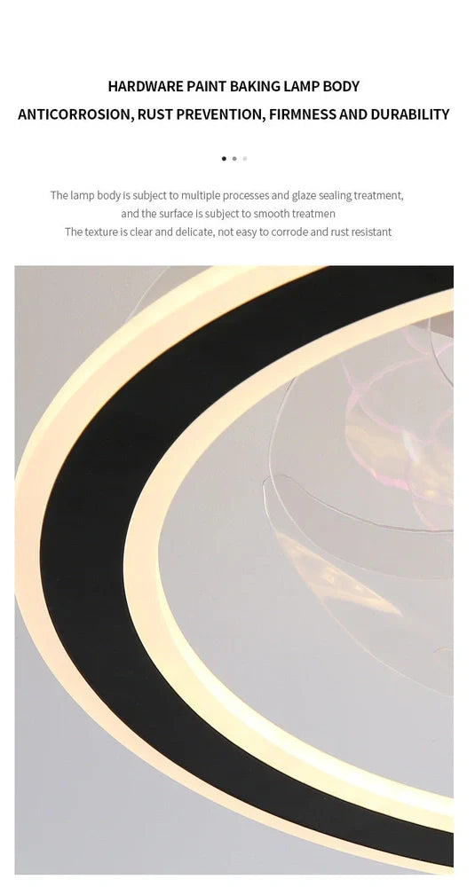 Modern bedroom ceiling fan lamp in white circle with metal blades and Yake shade, 80cm diameter for 220V use