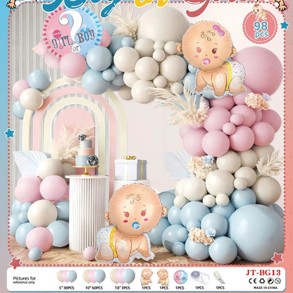Baby gender reveal balloon decoration suit with metallic aluminium film balloons in pink and blue