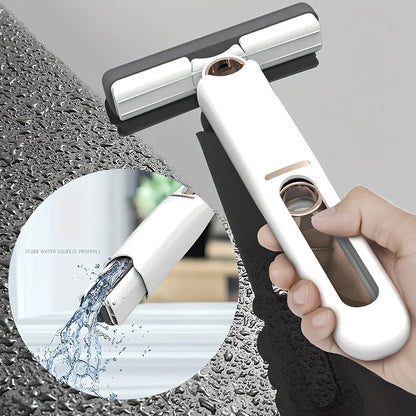 Portable self-squeezing mini mop with biodegradable cotton head and 180-degree folding mechanism
