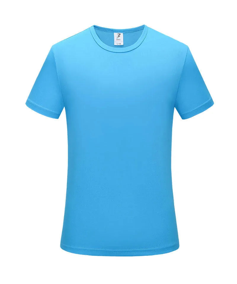 Men's slim fit quick-drying short sleeve t-shirt in a solid colour on a hanger.