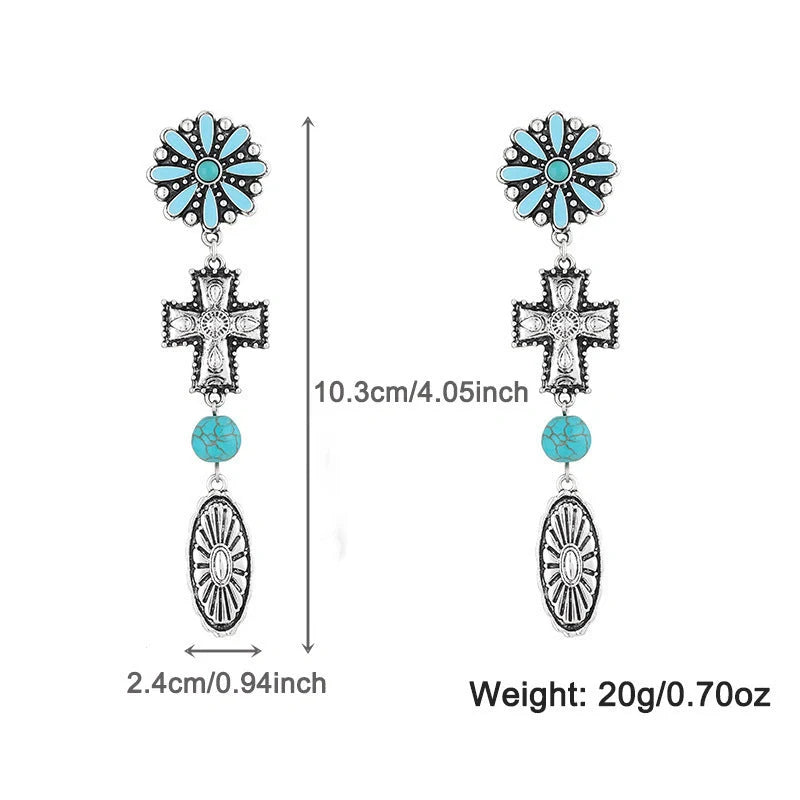 Elegant turquoise and cross-patterned personalized necklace set with vintage-inspired design