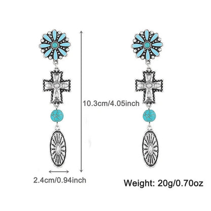 Elegant turquoise and cross-patterned personalized necklace set with vintage-inspired design