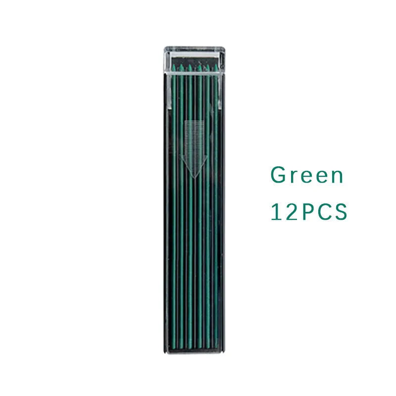 Boxed mechanical pencil replacement lead in nine colours including rainbow style, 12 pieces per pack