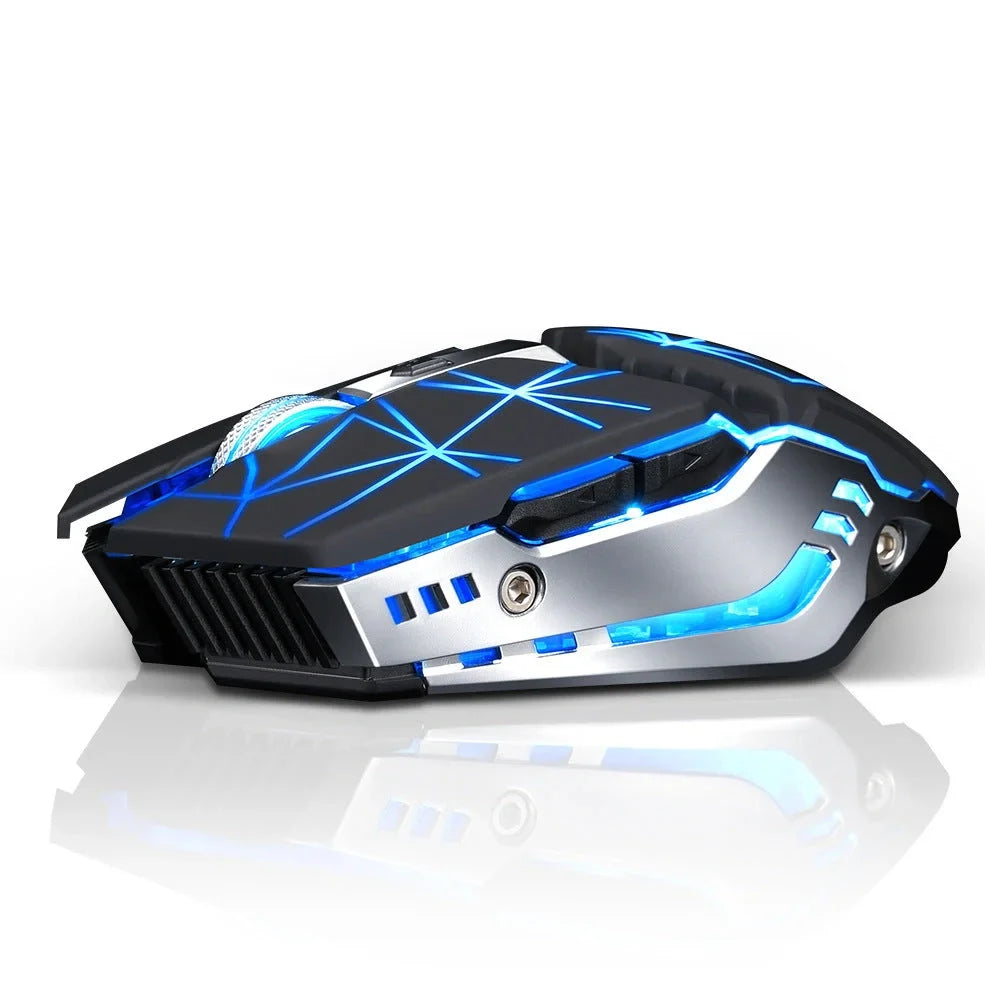 Black wireless silent glowing gaming mouse, 15x10x5.1cm, 3000 DPI optical sensor with RGB lights