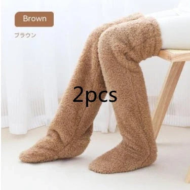 Cozy over-the-knee fuzzy socks in a variety of colors for winter warmth and comfort
