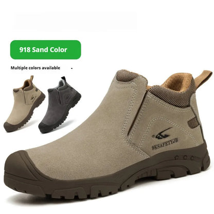 Low-top welder safety work shoe in sand colour with steel toe cap and lace-up front.