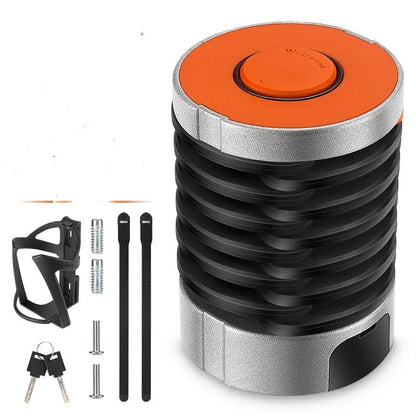 Portable folding bicycle lock in modern minimalist design with black orange colour option