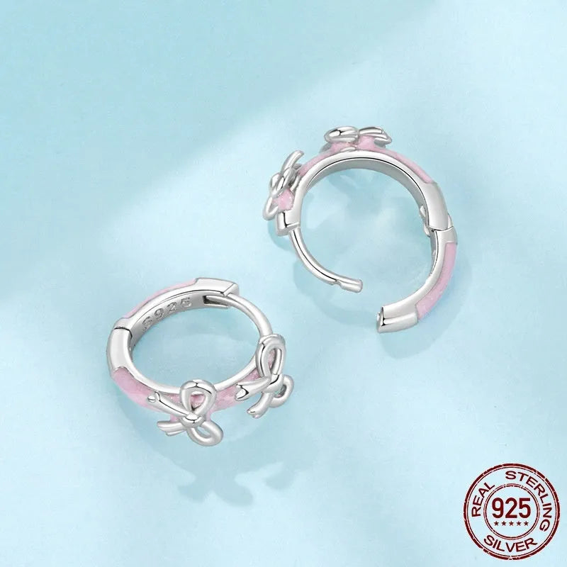 S925 sterling silver bow ear clip earrings for women in SCE1926 colour with dripping oil finish, supplied as a pair