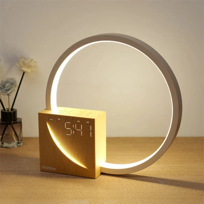 Multifunctional alarm clock bedside lamp with natural sounds, touch control, and 3-level brightness for a relaxing sleep and productive morning routine