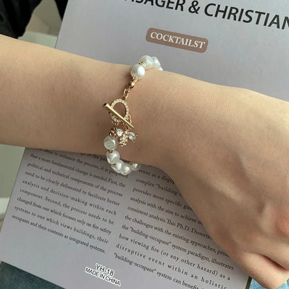 Classic Natural Stone Pearl Pendant Bracelet with insect motif for women