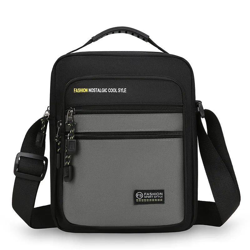 Men's waterproof nylon crossbody bag in urban simplicity style with multiple compartments
