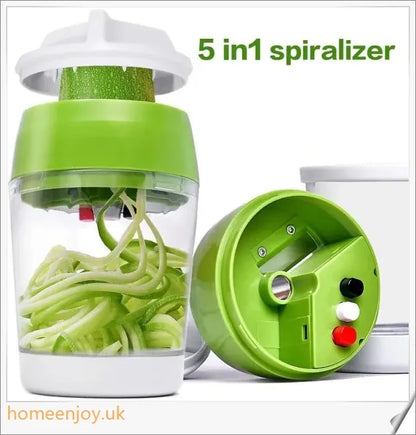 Adjustable spiral cutter with container for creating decorative vegetable and fruit spirals in the kitchen