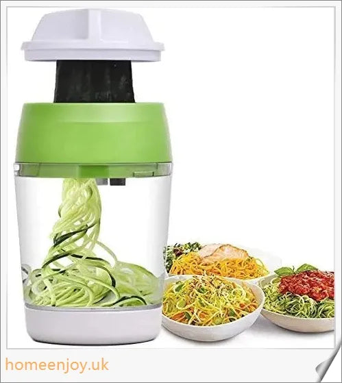 Adjustable spiral cutter with container for creating decorative vegetable and fruit spirals in the kitchen