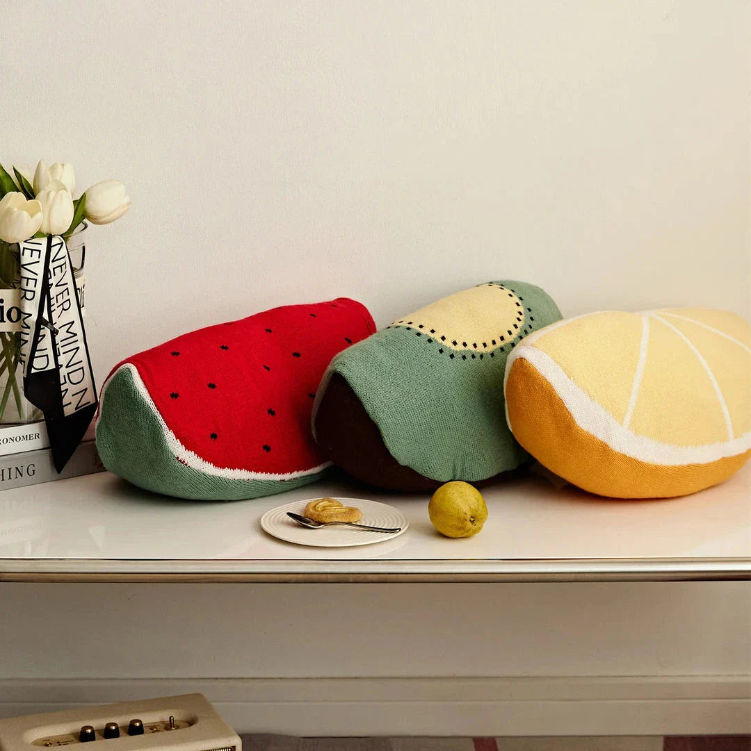 Adorable fruit-inspired decorative pillow with soft cotton filling for comfortable home decor
