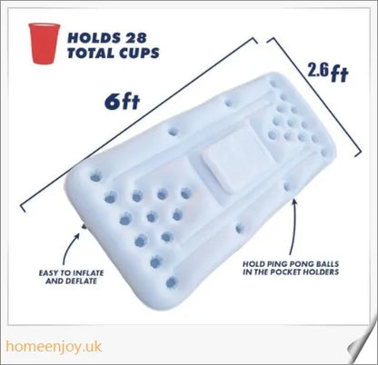 Inflatable 28 cup holder beer pong table with cooler compartment, ideal for outdoor parties and pool gatherings