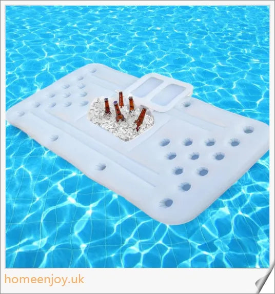 Inflatable 28 cup holder beer pong table with cooler compartment, ideal for outdoor parties and pool gatherings