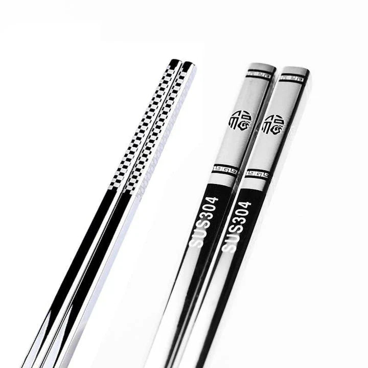 Portable stainless steel sushi chopsticks in various colours, including black, silver, gold, and rose gold
