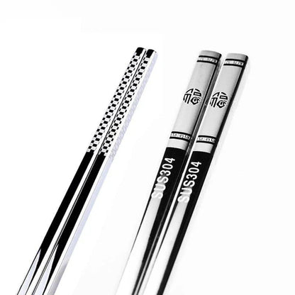 Portable stainless steel sushi chopsticks in various colours, including black, silver, gold, and rose gold