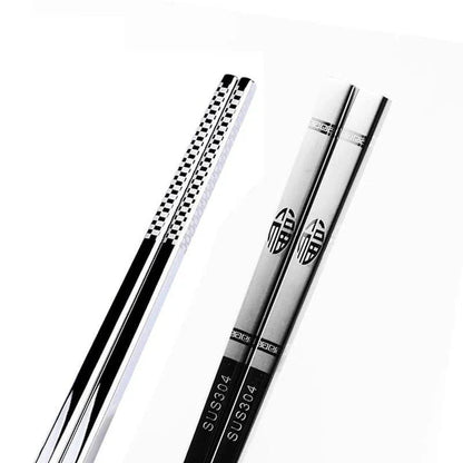 Portable stainless steel sushi chopsticks in various colours, including black, silver, gold, and rose gold