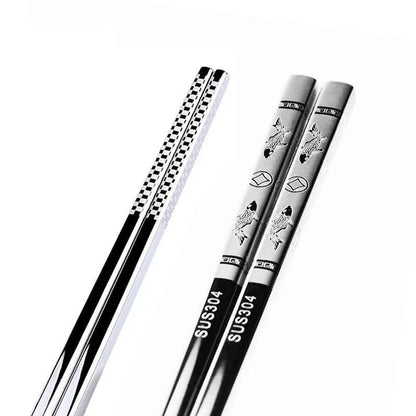 Portable stainless steel sushi chopsticks in various colours, including black, silver, gold, and rose gold