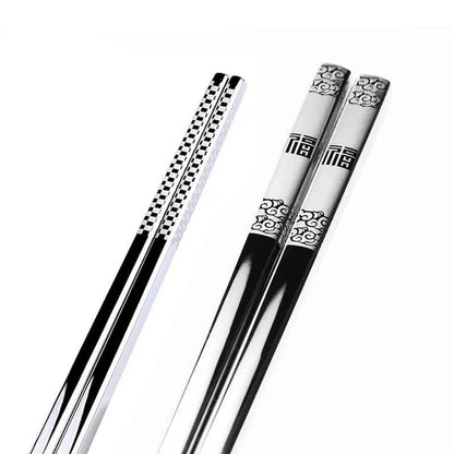 Portable stainless steel sushi chopsticks in various colours, including black, silver, gold, and rose gold