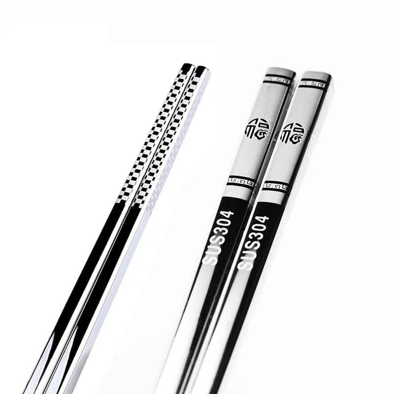 Portable stainless steel sushi chopsticks in various colours, including black, silver, gold, and rose gold