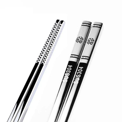 Portable stainless steel sushi chopsticks in various colours, including black, silver, gold, and rose gold