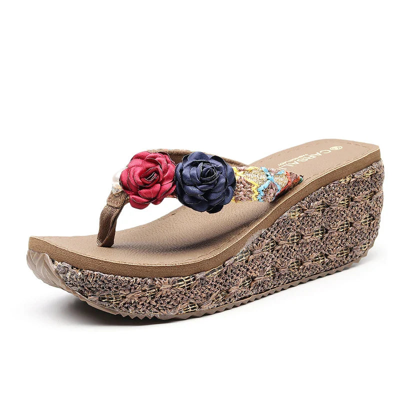 Bohemian ladies beach shoes with platform flip flop design in various colours
