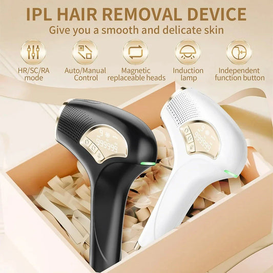 Portable IPL Laser Hair Removal Device with ice-cooling feature for comfortable, salon-quality hair removal and skin rejuvenation