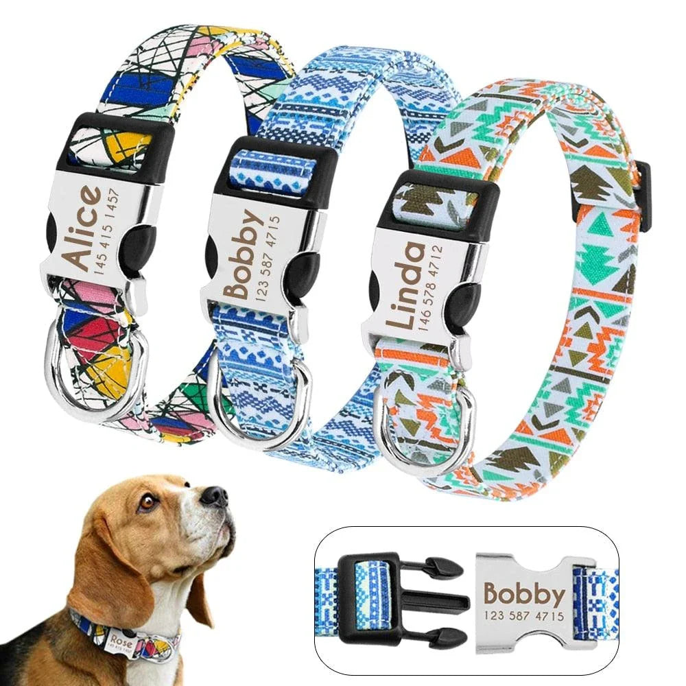 Dogs Boho Print Collar - Nylon adjustable collar with vibrant bohemian-inspired pattern for dogs