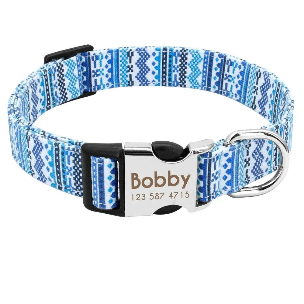 Dogs Boho Print Collar - Nylon adjustable collar with vibrant bohemian-inspired pattern for dogs