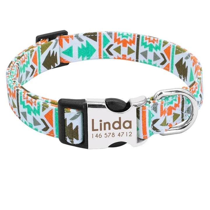 Dogs Boho Print Collar - Nylon adjustable collar with vibrant bohemian-inspired pattern for dogs