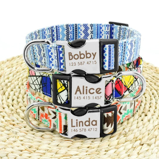 Dogs Boho Print Collar - Nylon adjustable collar with vibrant bohemian-inspired pattern for dogs