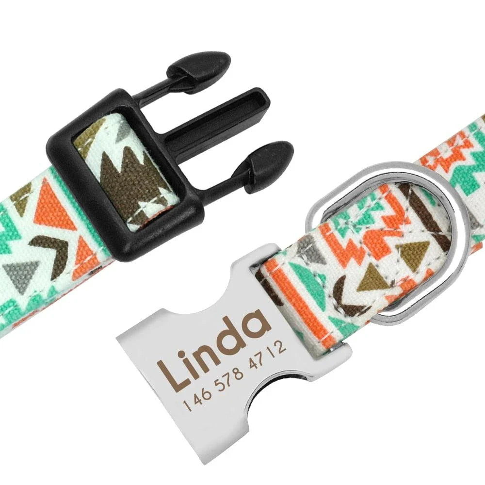 Dogs Boho Print Collar - Nylon adjustable collar with vibrant bohemian-inspired pattern for dogs