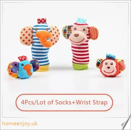 Soft plush animal rattle toy with vibrant colours, jingling bells, and crinkly ears, designed to engage and delight newborn and infant babies.