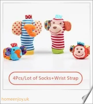 Soft plush animal rattle toy with vibrant colours, jingling bells, and crinkly ears, designed to engage and delight newborn and infant babies.