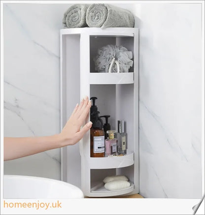 A sleek and versatile bathroom storage rack with a rotatable design, offering 3 tiers of organised storage space.