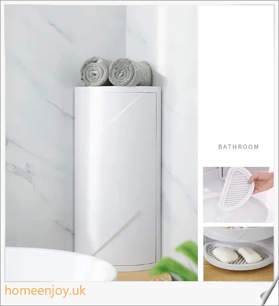 A sleek and versatile bathroom storage rack with a rotatable design, offering 3 tiers of organised storage space.