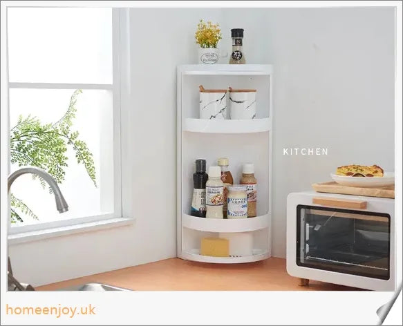 A sleek and versatile bathroom storage rack with a rotatable design, offering 3 tiers of organised storage space.