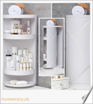 A sleek and versatile bathroom storage rack with a rotatable design, offering 3 tiers of organised storage space.