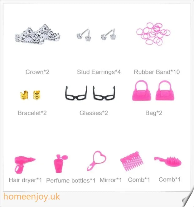 A diverse collection of 85 Barbie doll accessories including colourful dresses, shoes, bags, and jewellery.