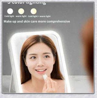 Traby Hand Smart Makeup Mirror with touch screen controls, adjustable brightness, and 45-degree rotation for easy on-the-go beauty touch-ups