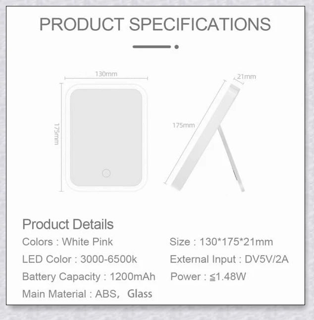 Traby Hand Smart Makeup Mirror with touch screen controls, adjustable brightness, and 45-degree rotation for easy on-the-go beauty touch-ups