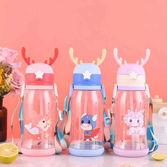 600ml Cartoon Antler Sippy Cup for Kids - Durable, Leakproof Design with Engaging Graphics