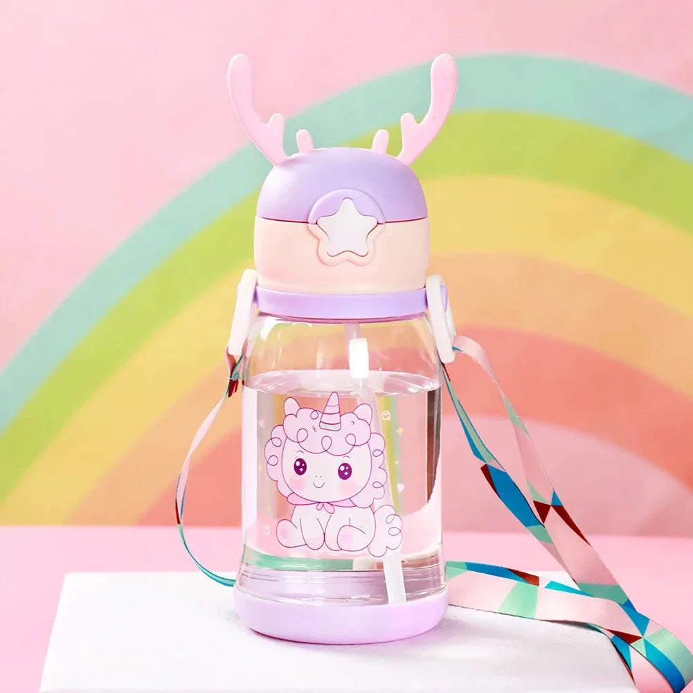 600ml Cartoon Antler Sippy Cup for Kids - Durable, Leakproof Design with Engaging Graphics