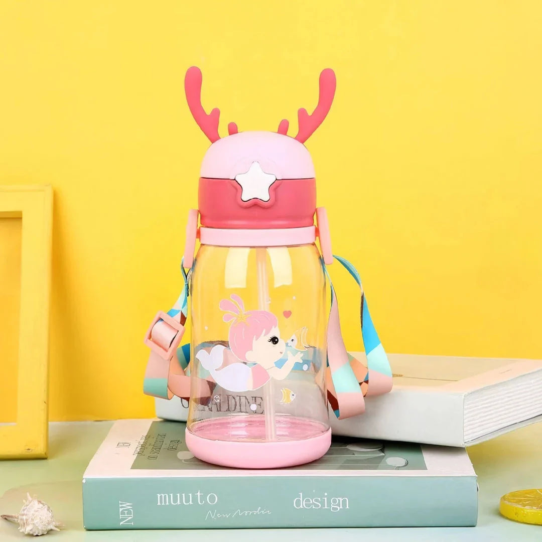 600ml Cartoon Antler Sippy Cup for Kids - Durable, Leakproof Design with Engaging Graphics
