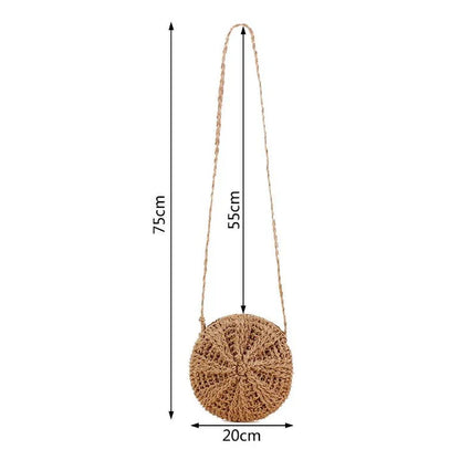 Bohemian rattan round crossbody bag in beige colour with tassel accent