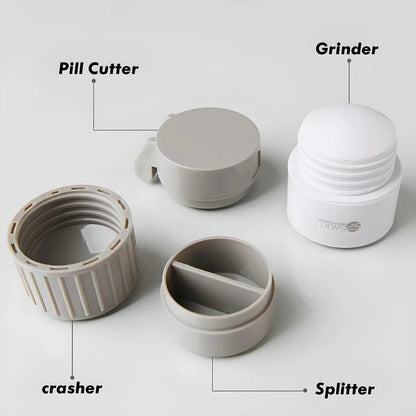 4-in-1 Portable Medicine Crusher and Pill Cutter with compact, tiered design for organising and dispensing medication
