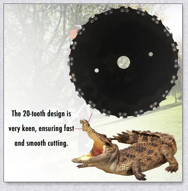 Heavy Duty Brushcutter with unique disc design and chainsaw teeth for efficient outdoor maintenance